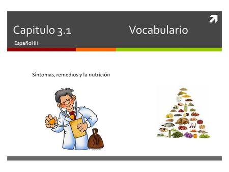 Capitulo 3.1 Vocabulario Español III Síntomas, remedios y la nutrición.