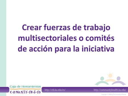 Crear fuerzas de trabajo multisectoriales o comités de acción para la iniciativa.