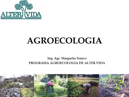 Ing. Agr. Margarita Franco PROGRAMA AGROECOLOGIA DE ALTER VIDA