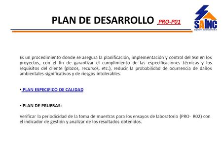 PLAN DE DESARROLLO PRO-P01