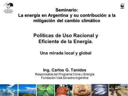 Seminario: La energía en Argentina y su contribución a la mitigación del cambio climático Ing. Carlos G. Tanides Responsable del Programa Clima y Energía.
