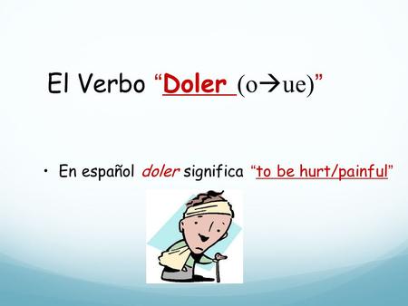 El Verbo “Doler (o  ue) ” En español doler significa “to be hurt/painful”