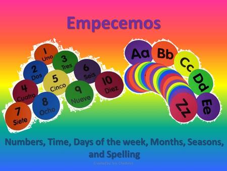 Numbers, Time, Days of the week, Months, Seasons, and Spelling