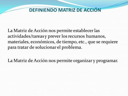 DEFINIENDO MATRIZ DE ACCIÓN