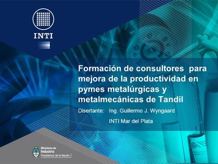 Formación de consultores para mejora de la productividad en pymes metalúrgicas y metalmecánicas de Tandil Disertante: Ing. Guillermo J. Wyngaard.