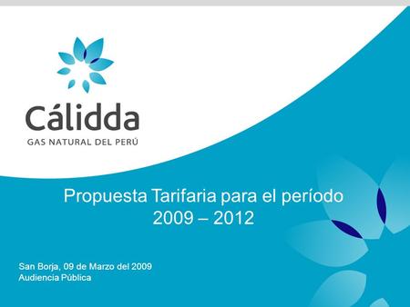 Propuesta Tarifaria para el período 2009 – 2012 San Borja, 09 de Marzo del 2009 Audiencia Pública.