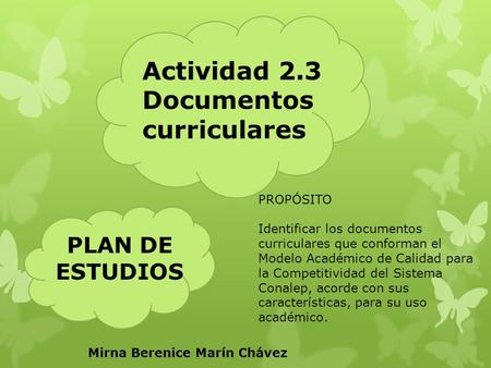 PLAN DE ESTUDIOS Actividad 2.3 Documentos curriculares PROPÓSITO Identificar los documentos curriculares que conforman el Modelo Académico de Calidad para.