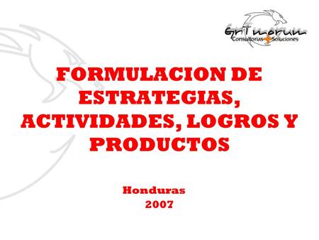 FORMULACION DE ESTRATEGIAS, ACTIVIDADES, LOGROS Y PRODUCTOS Honduras 2007.