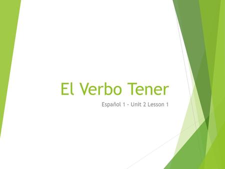 El Verbo Tener Español 1 – Unit 2 Lesson 1. Tener Use the verb tener to talk about what you have.