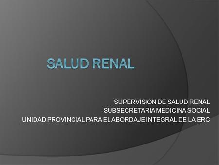 SALUD RENAL SUPERVISION DE SALUD RENAL SUBSECRETARIA MEDICINA SOCIAL