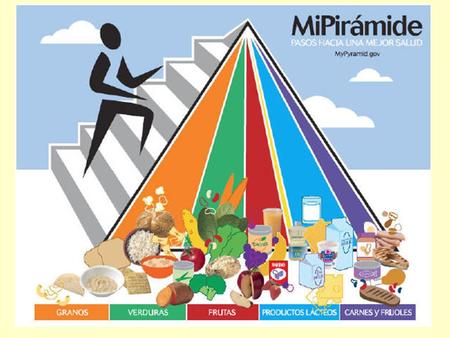 Grupos alimenticios en la pirámide Aquí se incluyen los cereales, panes, galletas, arroz o pasta. Los Granos Aquí se incluyen los cereales, panes,