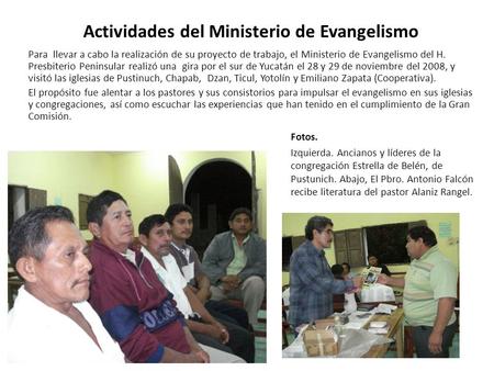 Actividades del Ministerio de Evangelismo