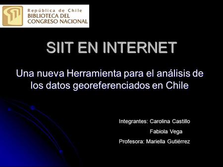 SIIT EN INTERNET Una nueva Herramienta para el análisis de los datos georeferenciados en Chile Integrantes: Carolina Castillo Fabiola Vega Profesora: Mariella.