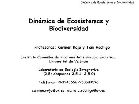 Dinámica de Ecosistemas y Biodiversidad