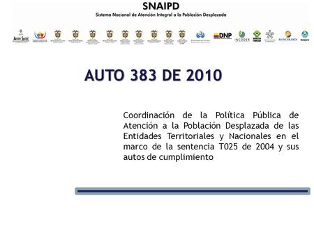 AUTO 383 DE 2010 Coordinación de la Política Pública de Atención a la Población Desplazada de las Entidades Territoriales y Nacionales en el marco de la.
