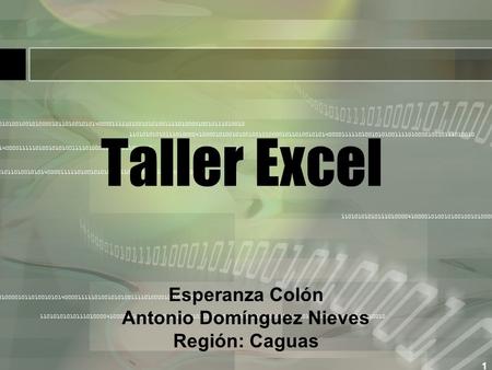 1 Taller Excel Esperanza Colón Antonio Domínguez Nieves Región: Caguas.