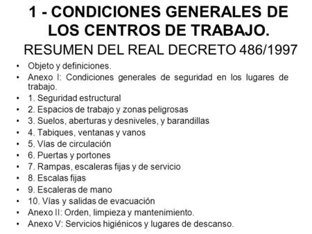 1 - CONDICIONES GENERALES DE LOS CENTROS DE TRABAJO