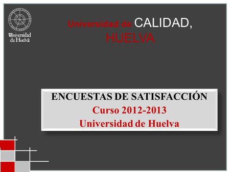 Universidad de CALIDAD, HUELVA ENCUESTAS DE SATISFACCIÓN Curso 2012-2013 Universidad de Huelva ENCUESTAS DE SATISFACCIÓN Curso 2012-2013 Universidad de.
