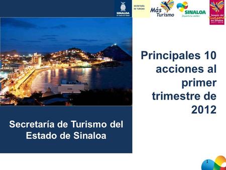 Secretaría de Turismo del Estado de Sinaloa 1 Principales 10 acciones al primer trimestre de 2012.