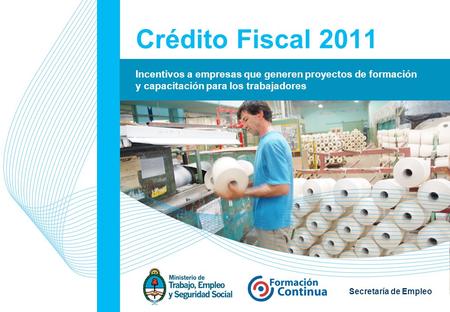 1 Secretaría de Empleo Crédito Fiscal 2011 Incentivos a empresas que generen proyectos de formación y capacitación para los trabajadores.