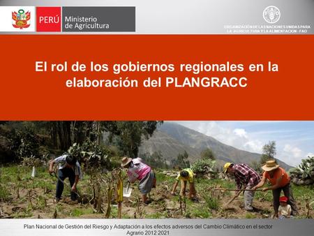 Plan Nacional de Gestión del Riesgo y Adaptación a los efectos adversos del Cambio Climático en el sector Agrario 2012 2021 El rol de los gobiernos regionales.