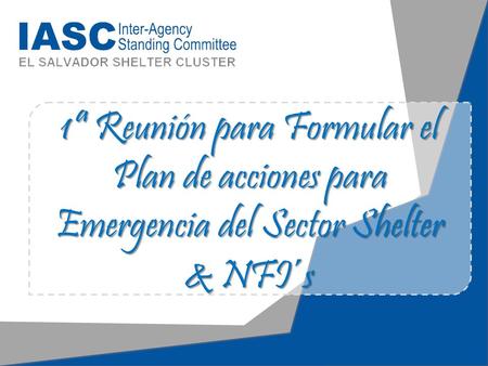 1ª Reunión para Formular el Plan de acciones para Emergencia del Sector Shelter & NFI´s.