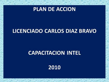 PLAN DE ACCION LICENCIADO CARLOS DIAZ BRAVO CAPACITACION INTEL 2010