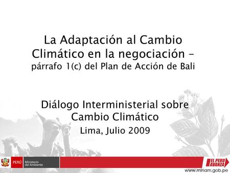 Diálogo Interministerial sobre Cambio Climático Lima, Julio 2009