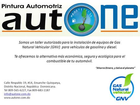 Somos un taller autorizado para la instalación de equipos de Gas Natural Vehicular (GNV) para vehículos de gasolina y diesel.   Te ofrecemos la alternativa.