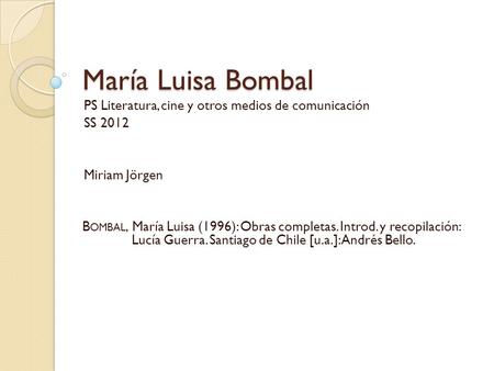 María Luisa Bombal PS Literatura, cine y otros medios de comunicación