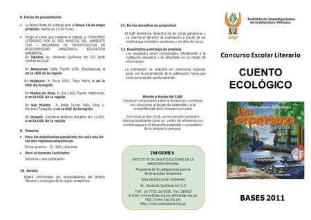 CUENTO ECOLÓGICO Concurso Escolar Literario BASES 2011