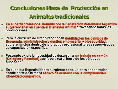 Conclusiones Mesa de Producción en Animales tradicionales