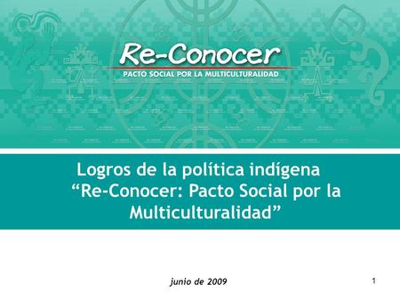 Logros de la política indígena “Re-Conocer: Pacto Social por la Multiculturalidad” junio de 2009 Seminario.