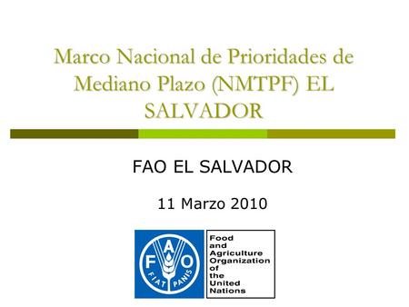 Marco Nacional de Prioridades de Mediano Plazo (NMTPF) EL SALVADOR FAO EL SALVADOR 11 Marzo 2010.