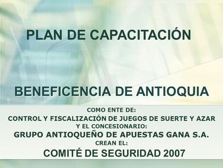 PLAN DE CAPACITACIÓN BENEFICENCIA DE ANTIOQUIA