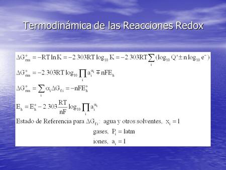 Termodinámica de las Reacciones Redox