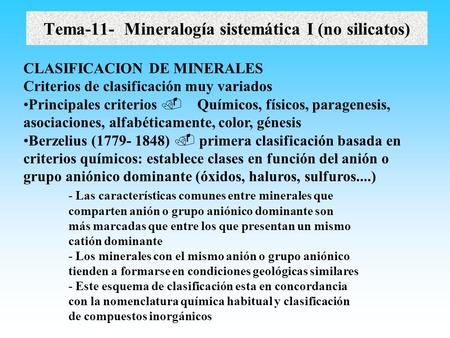 Tema-11- Mineralogía sistemática I (no silicatos)