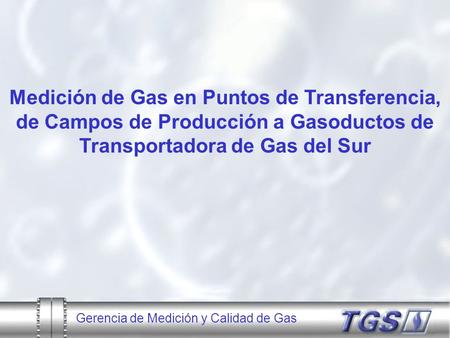 Medición de Gas en Puntos de Transferencia, de Campos de Producción a Gasoductos de Transportadora de Gas del Sur Gerencia de Medición y Calidad de Gas.