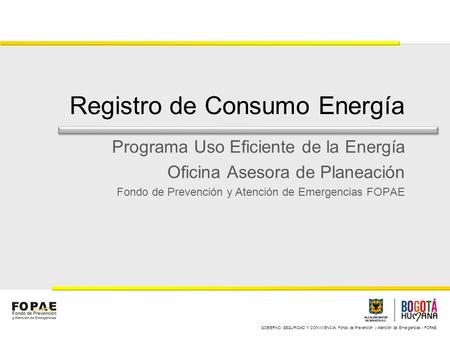 GOBIERNO, SEGURIDAD Y CONVIVENCIA, Fondo de Prevención y Atención de Emergencias - FOPAE Registro de Consumo Energía Programa Uso Eficiente de la Energía.
