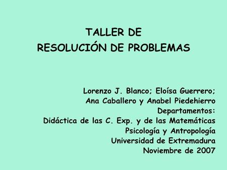 TALLER DE RESOLUCIÓN DE PROBLEMAS