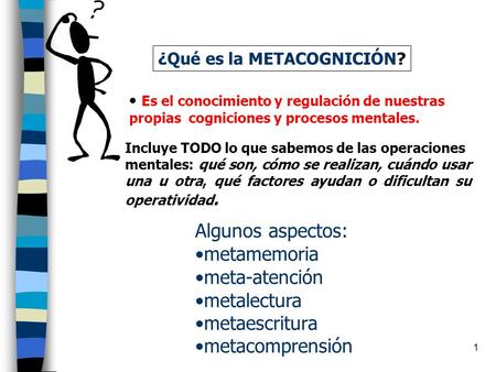 Algunos aspectos: metamemoria meta-atención metalectura metaescritura
