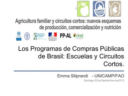 Los Programas de Compras Públicas de Brasil: Escuelas y Circuitos Cortos. Emma Siliprandi - UNICAMP/FAO Santiago 02 de Septiembre de 2013.