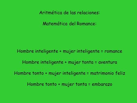Aritmética de las relaciones: Matemática del Romance: