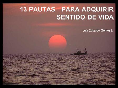 13 PAUTAS PARA ADQUIRIR SENTIDO DE VIDA Luis Eduardo Gómez L.