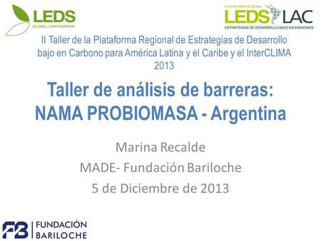 Taller de análisis de barreras: NAMA PROBIOMASA - Argentina Marina Recalde MADE- Fundación Bariloche 5 de Diciembre de 2013 II Taller de la Plataforma.