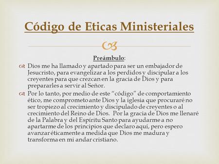 Código de Eticas Ministeriales