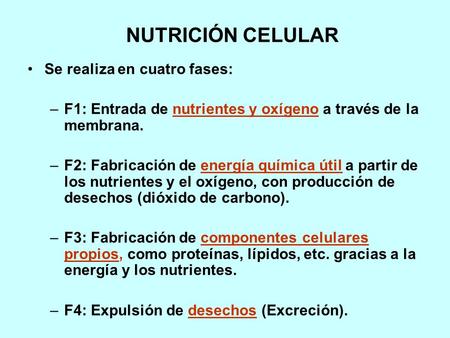 NUTRICIÓN CELULAR Se realiza en cuatro fases: