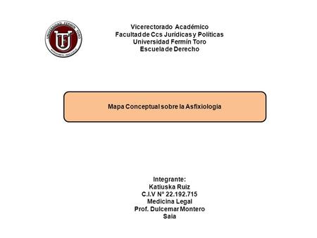 Vicerectorado Académico Facultad de Ccs Jurídicas y Políticas Universidad Fermín Toro Escuela de Derecho Mapa Conceptual sobre la Asfixiologia Integrante: