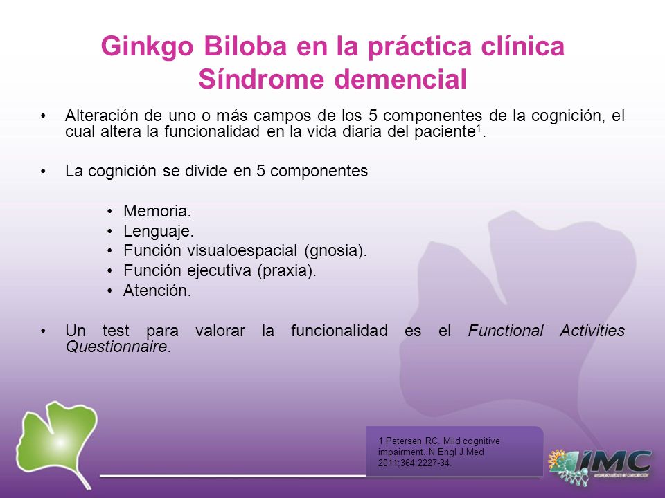 GINKGO BILOBA EN LA PRÁCTICA CLÍNICA Síndrome demencial GINKGO BILOBA EN LA PRÁCTICA CLÍNICA Síndrome demencial