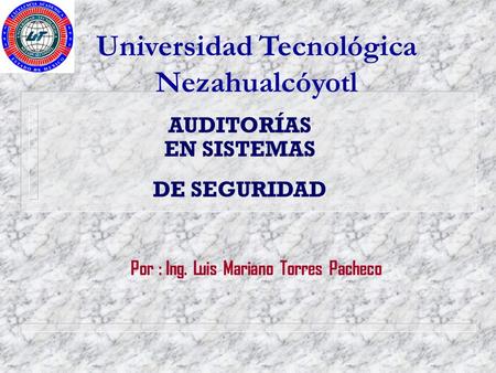 AUDITORÍAS EN SISTEMAS DE SEGURIDAD Por : Ing. Luis Mariano Torres Pacheco Universidad Tecnológica Nezahualcóyotl.